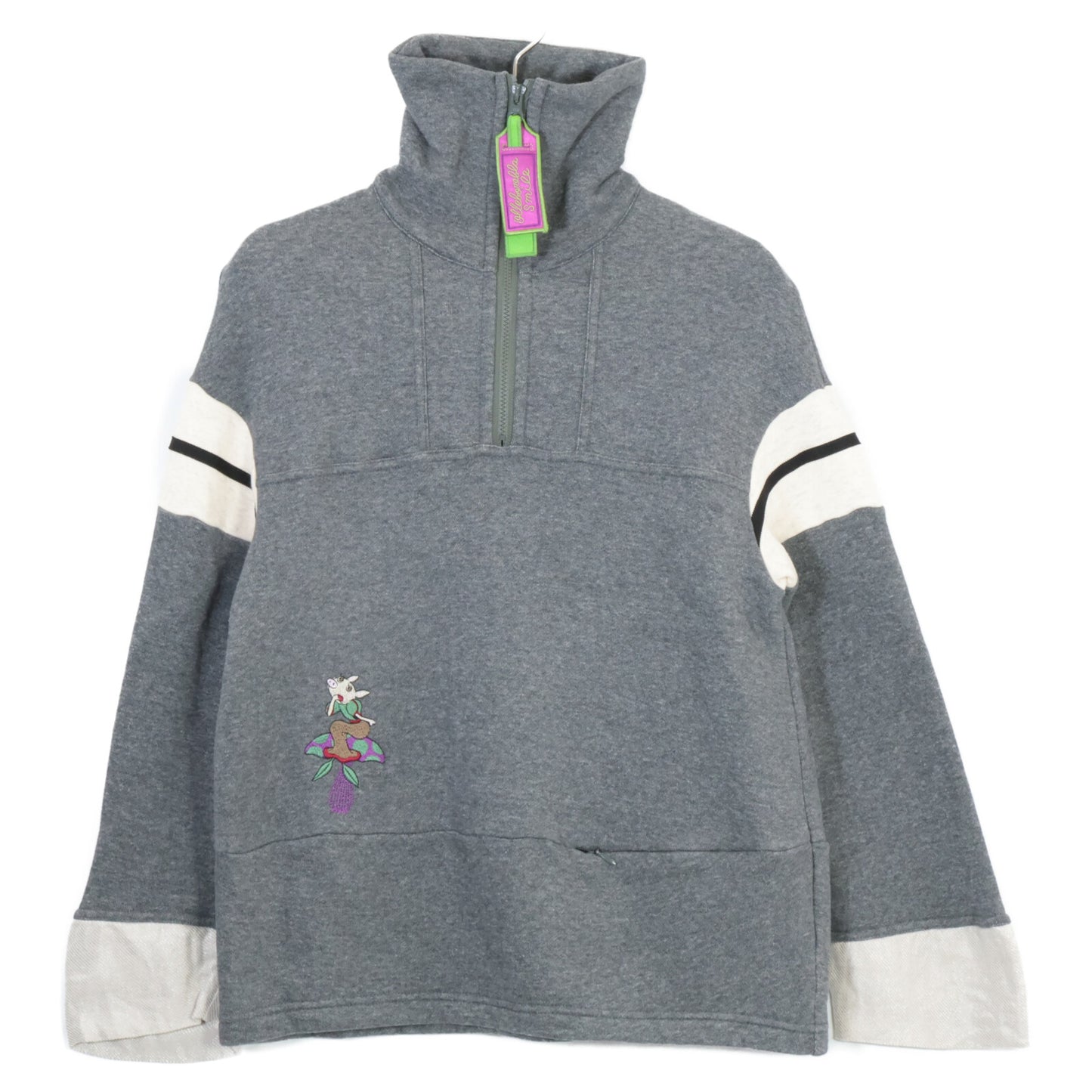 332802 Gray Cotton Pig Half-Zip Sweat Pullover Top, No Size Indication, Women's