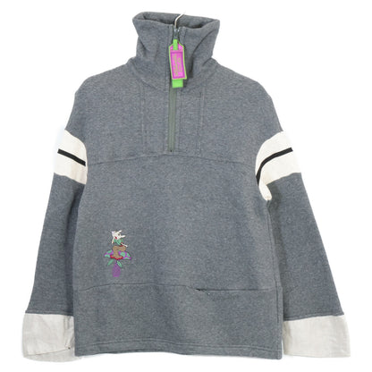 332802 Gray Cotton Pig Half-Zip Sweat Pullover Top, No Size Indication, Women's