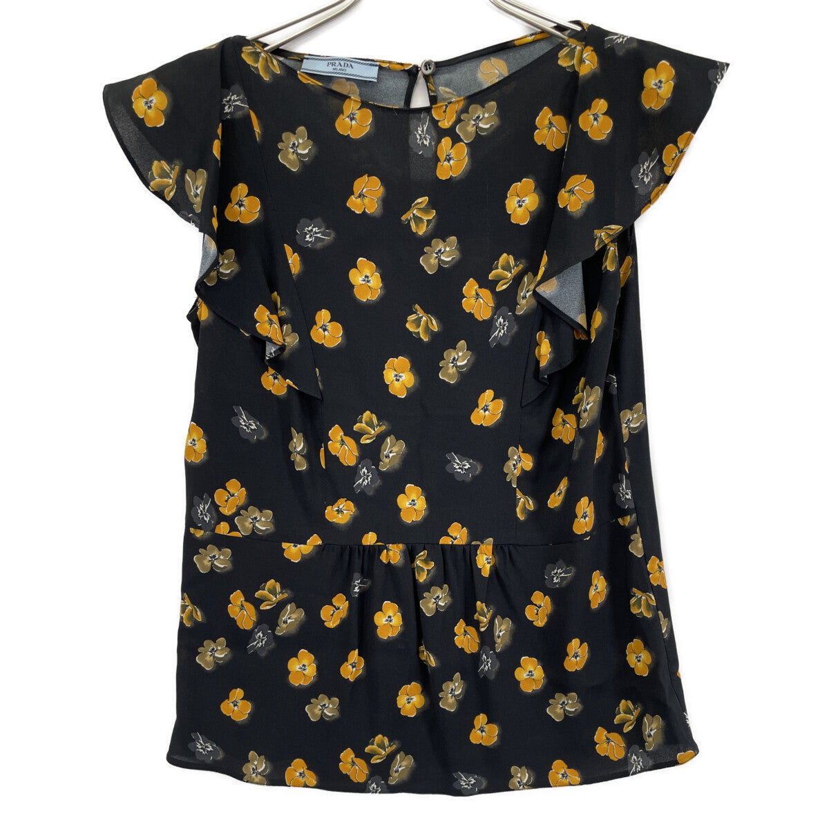 P996B 2017 Black Floral Print Ruffle Sleeveless Blouse Top 38 Ladies