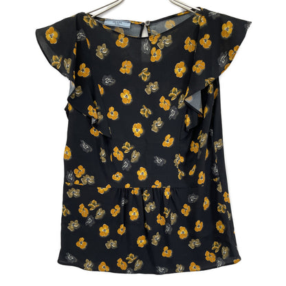 P996B 2017 Black Floral Print Ruffle Sleeveless Blouse Top 38 Ladies