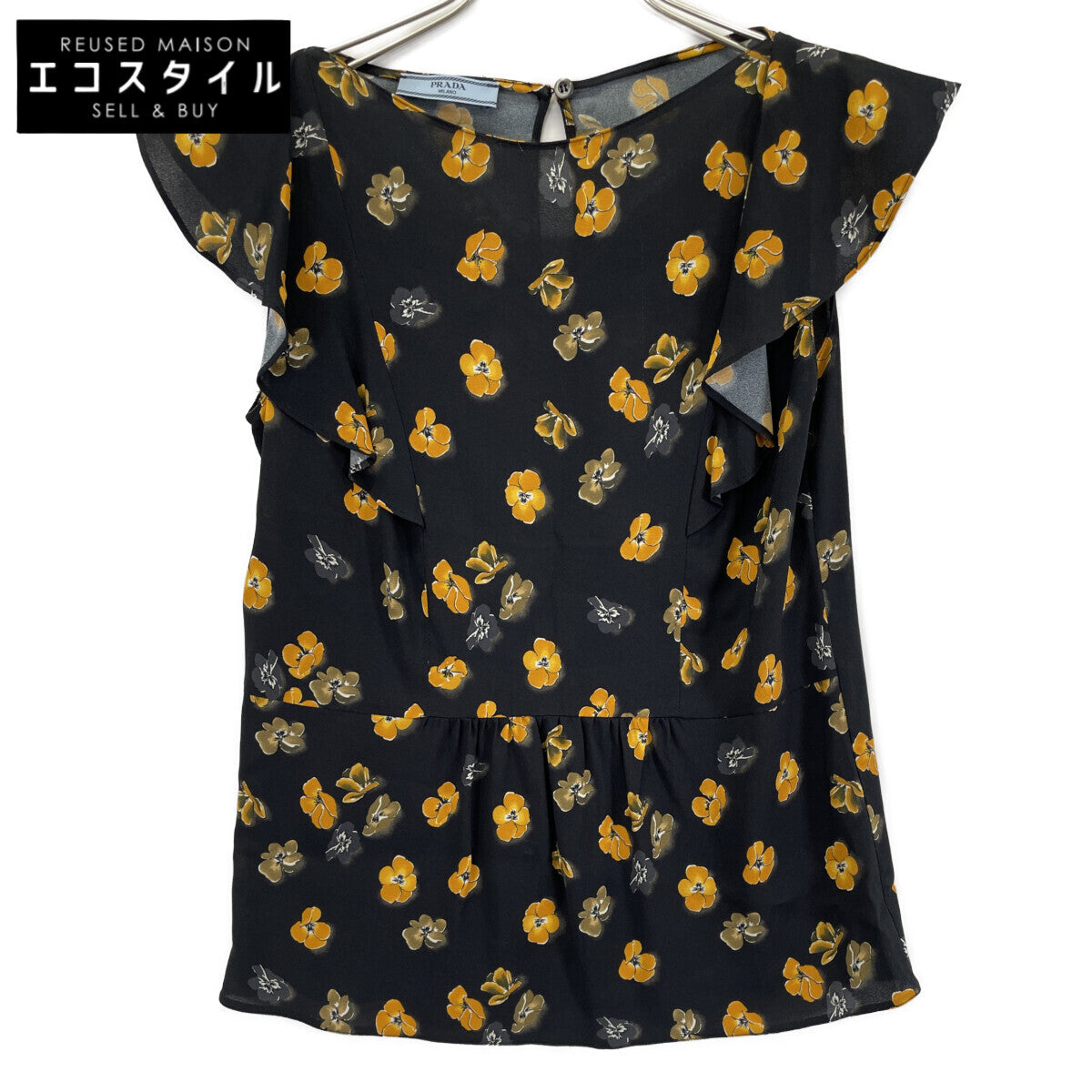 P996B 2017 Black Floral Print Ruffle Sleeveless Blouse Top 38 Ladies