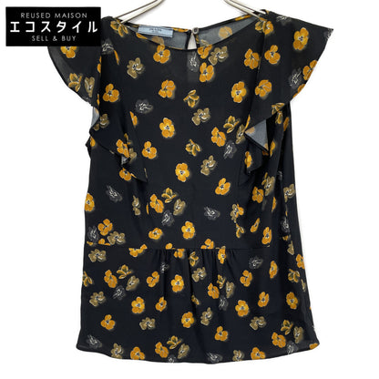 P996B 2017 Black Floral Print Ruffle Sleeveless Blouse Top 38 Ladies