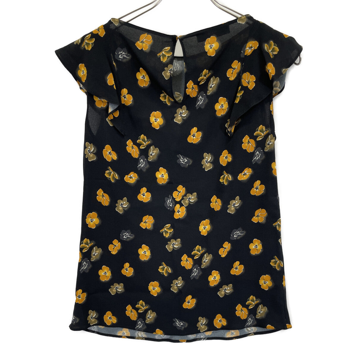 P996B 2017 Black Floral Print Ruffle Sleeveless Blouse Top 38 Ladies