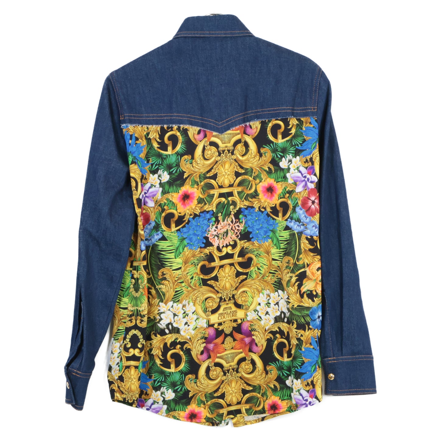 Versace Jeans ヴェルサーチジーンズ B0HVA615 インディゴ×マルチカラー 金ボタンデニムコンビシャツ トップス
