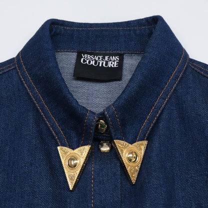 Versace Jeans ヴェルサーチジーンズ B0HVA615 インディゴ×マルチカラー 金ボタンデニムコンビシャツ トップス