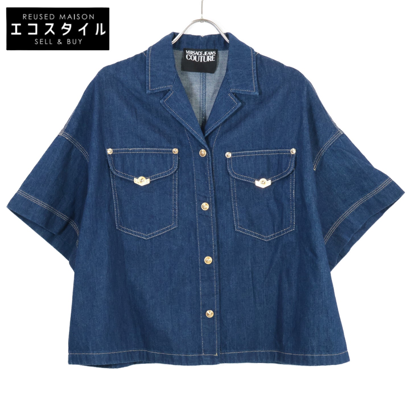 Versace Jeans ヴェルサーチジーンズ 71HAL56I インディゴ 金ボタンショートスリーブデニムシャツ ジャケット