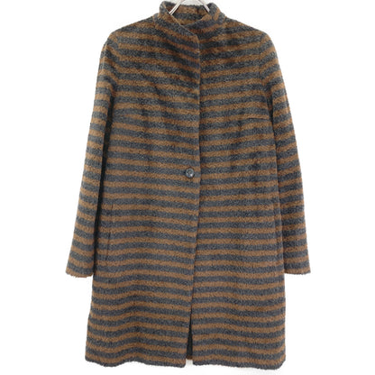 Brown x Black Alpaca Wool Border Shaggy Coat Coat 42 Women's