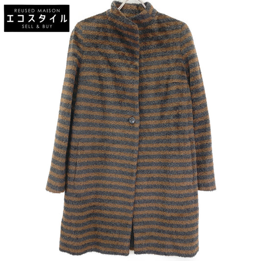 Max Mara マックスマーラ ブラウン×ブラック アルパカウール ボーダージャギーコート コート