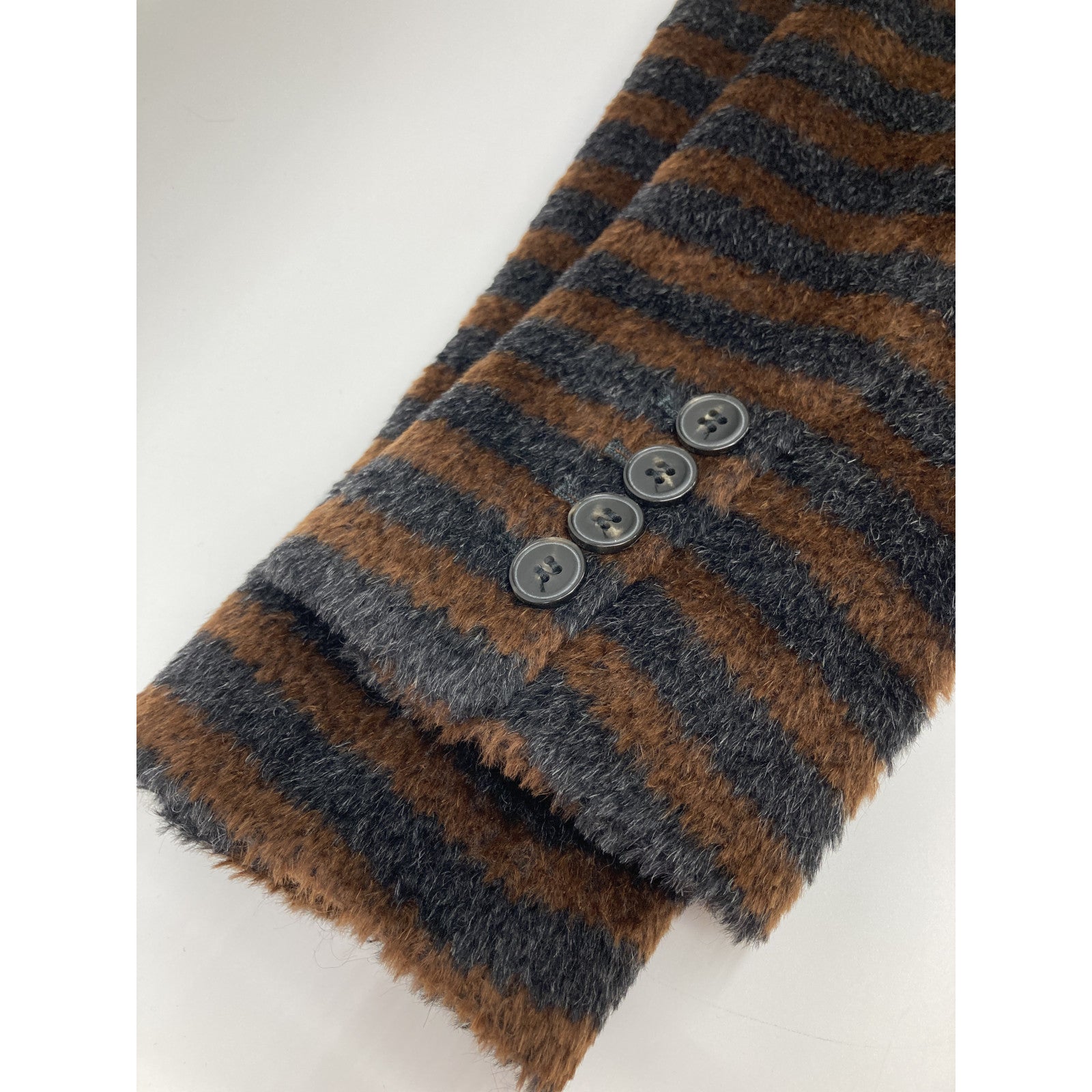 Brown x Black Alpaca Wool Border Shaggy Coat Coat 42 Women's