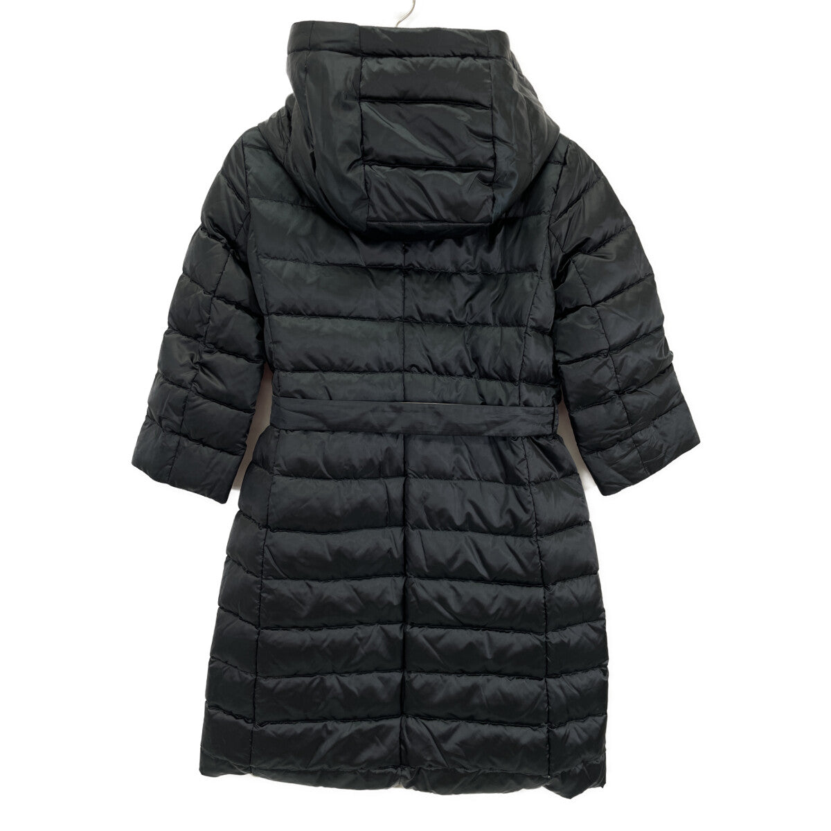 Dark Navy x Beige Reversible Hooded Down Coat with Belt, Coat, Size 42, Women's
