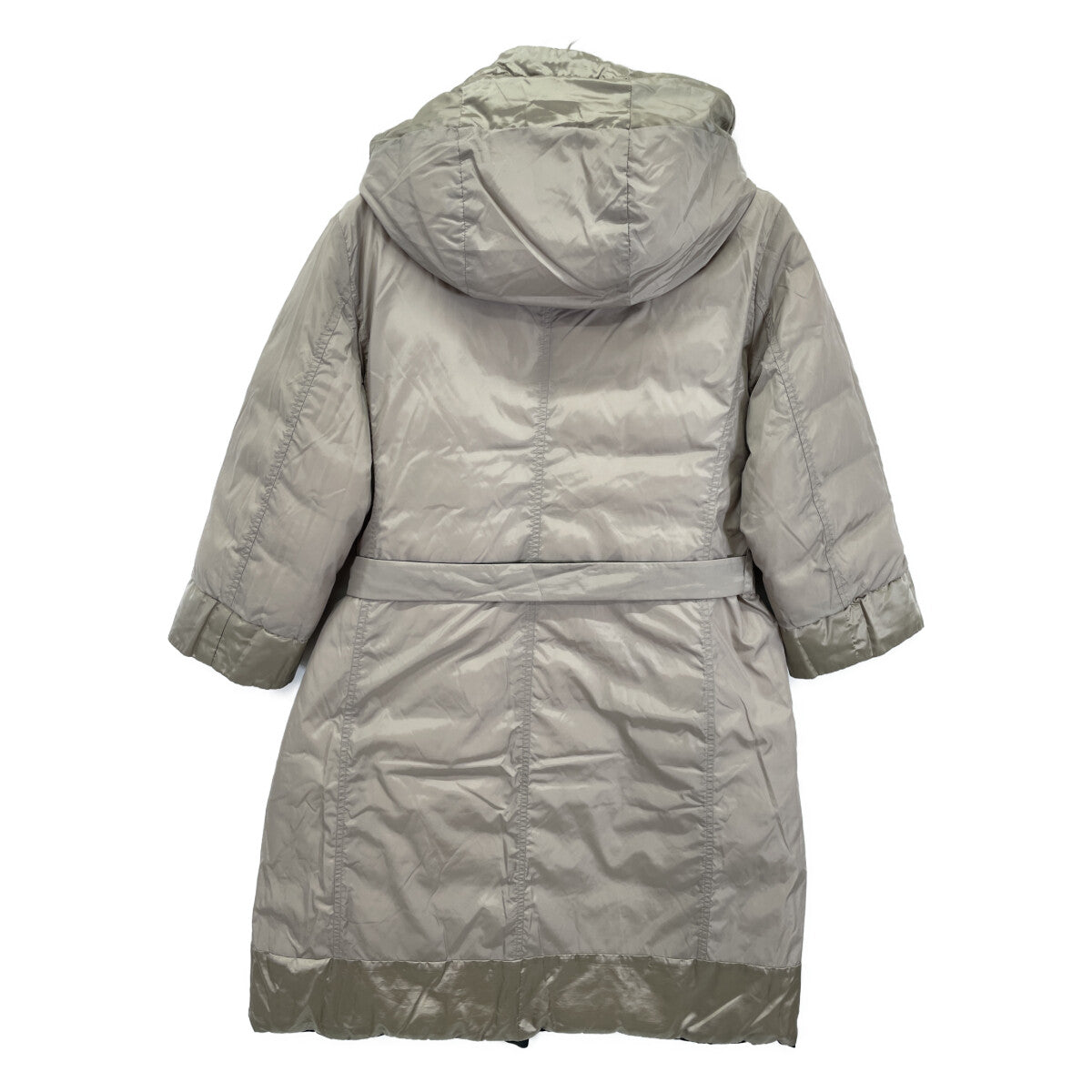 Dark Navy x Beige Reversible Hooded Down Coat with Belt, Coat, Size 42, Women's