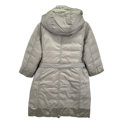 Dark Navy x Beige Reversible Hooded Down Coat with Belt, Coat, Size 42, Women's