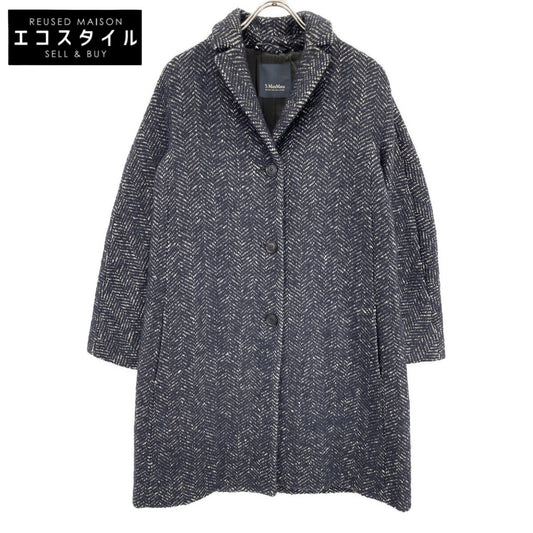 S MaxMara エスマックスマーラ ネイビー ウールアルパカ ヘリンボーンチェスターコート コート