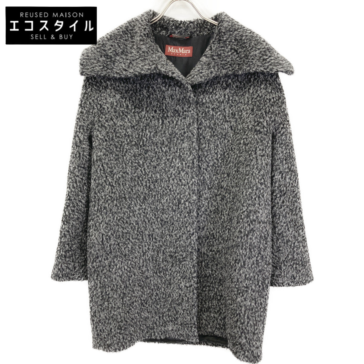 Gray Alpaca Wool Jaggy Medium Coat Coat 40 Ladies