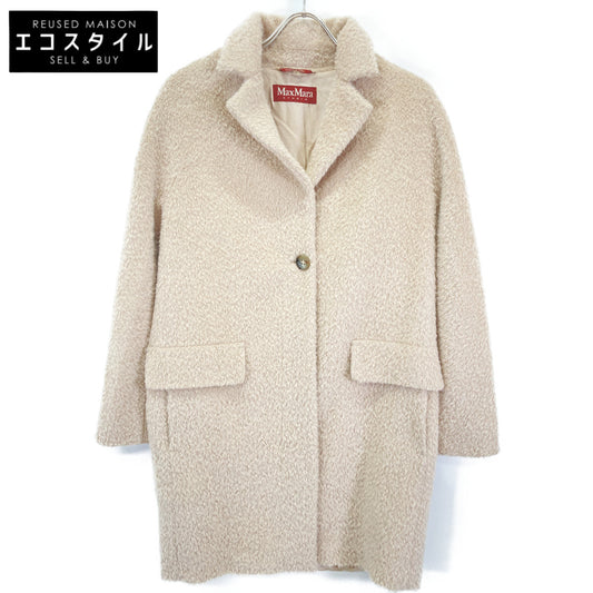 MAXMARA STUDIO マックスマーラスタジオ ピンク アルパカウール ジャギーステンカラーコート コート