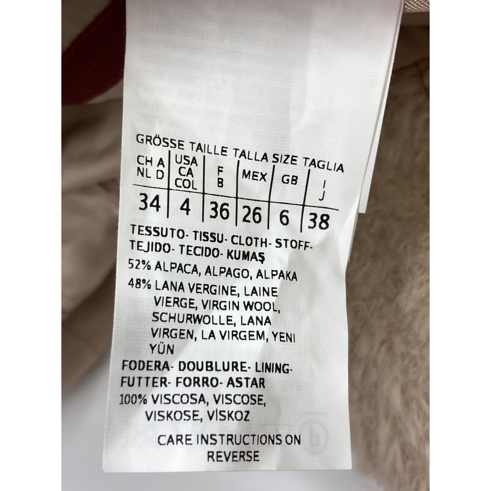 粉色 羊驼绒 锯齿翻领大衣 38 女士