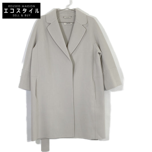 S MaxMara S Max Mara [HANDMADE] White ARONA wool belted medium wrap gown coat Coats