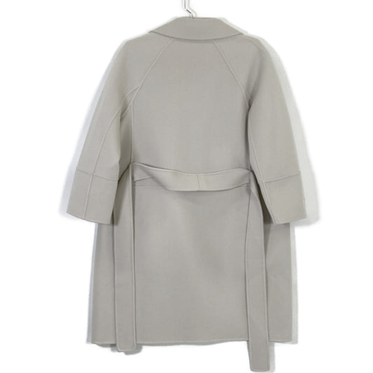 S MaxMara エスマックスマーラ 【CUCITO A MANO】ホワイト ARONA ウール ベルテッドミディアムラップガウンコート コート