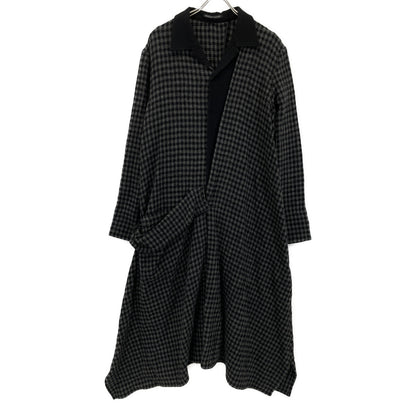 【collections】24AW FO-D63-114 GRAY SMALL HOUNDSTOOTH R DRAPE DETAIL SHIRT DRESS Coat 2 Ladies
