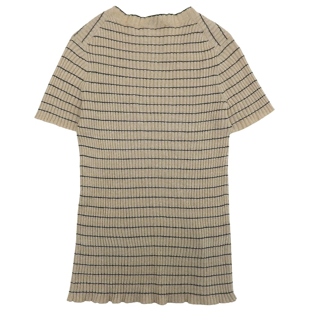 DIOR Bee Embroidery Linen x Cashmere Short Sleeve Border Knit Top Women's Beige 38 124S24AM126 Tops