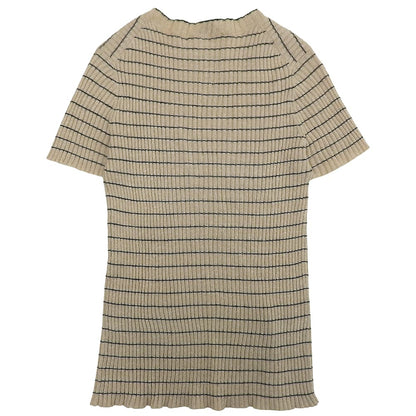 DIOR Bee Embroidery Linen x Cashmere Short Sleeve Border Knit Top Women's Beige 38 124S24AM126 Tops