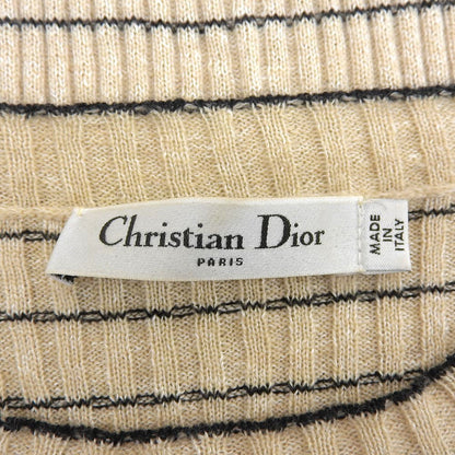 DIOR Bee Embroidery Linen x Cashmere Short Sleeve Border Knit Top Women's Beige 38 124S24AM126 Tops
