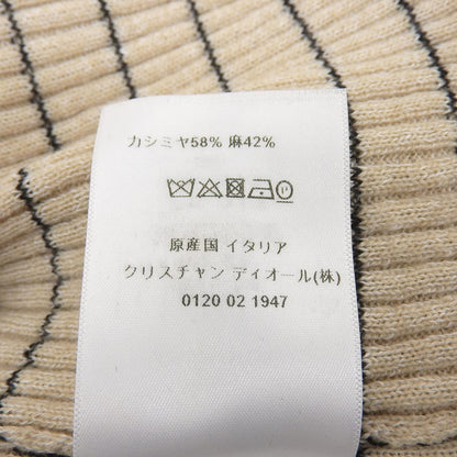 DIOR Bee Embroidery Linen x Cashmere Short Sleeve Border Knit Top Women's Beige 38 124S24AM126 Tops