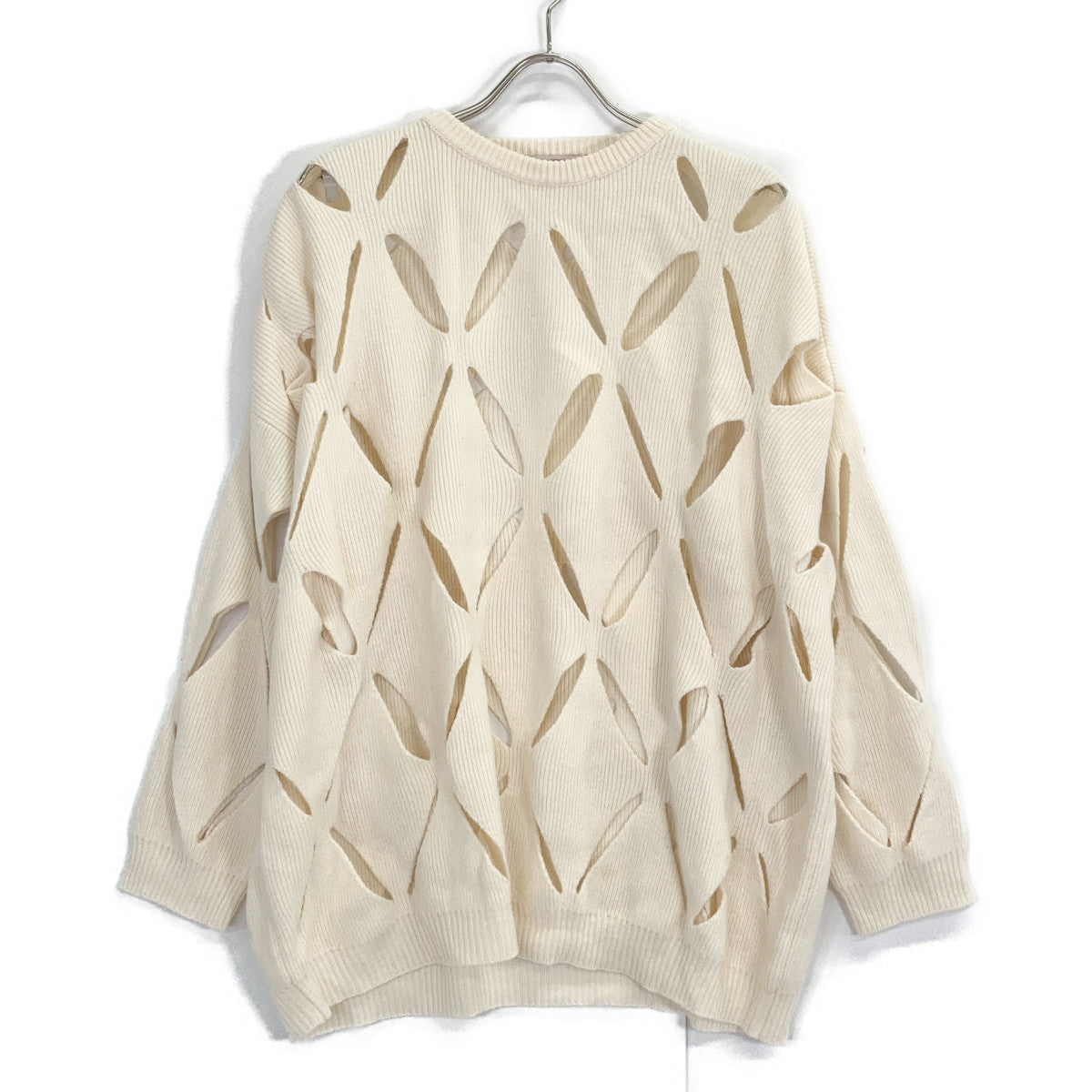 VALENTINO 0000028061 Ivory Virgin Wool Cut-Out Design Knit Pullover Top