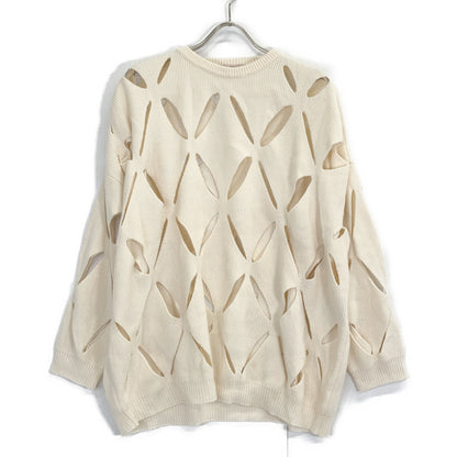 VALENTINO 0000028061 Ivory Virgin Wool Cut-Out Design Knit Pullover Top
