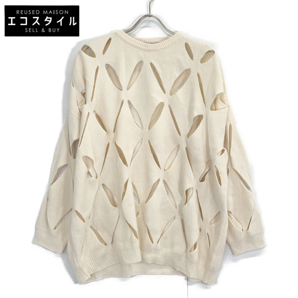 VALENTINO 0000028061 Ivory Virgin Wool Cut-Out Design Knit Pullover Top