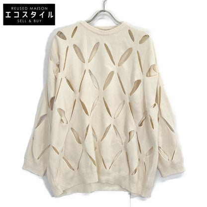 VALENTINO 0000028061 Ivory Virgin Wool Cut-Out Design Knit Pullover Top