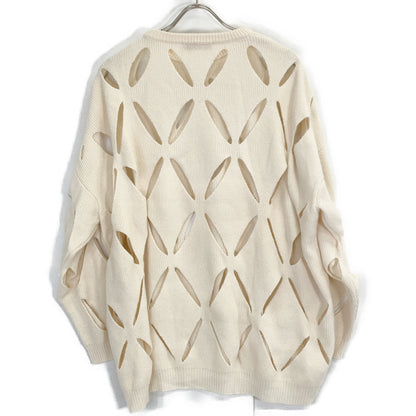 VALENTINO 0000028061 Ivory Virgin Wool Cut-Out Design Knit Pullover Top