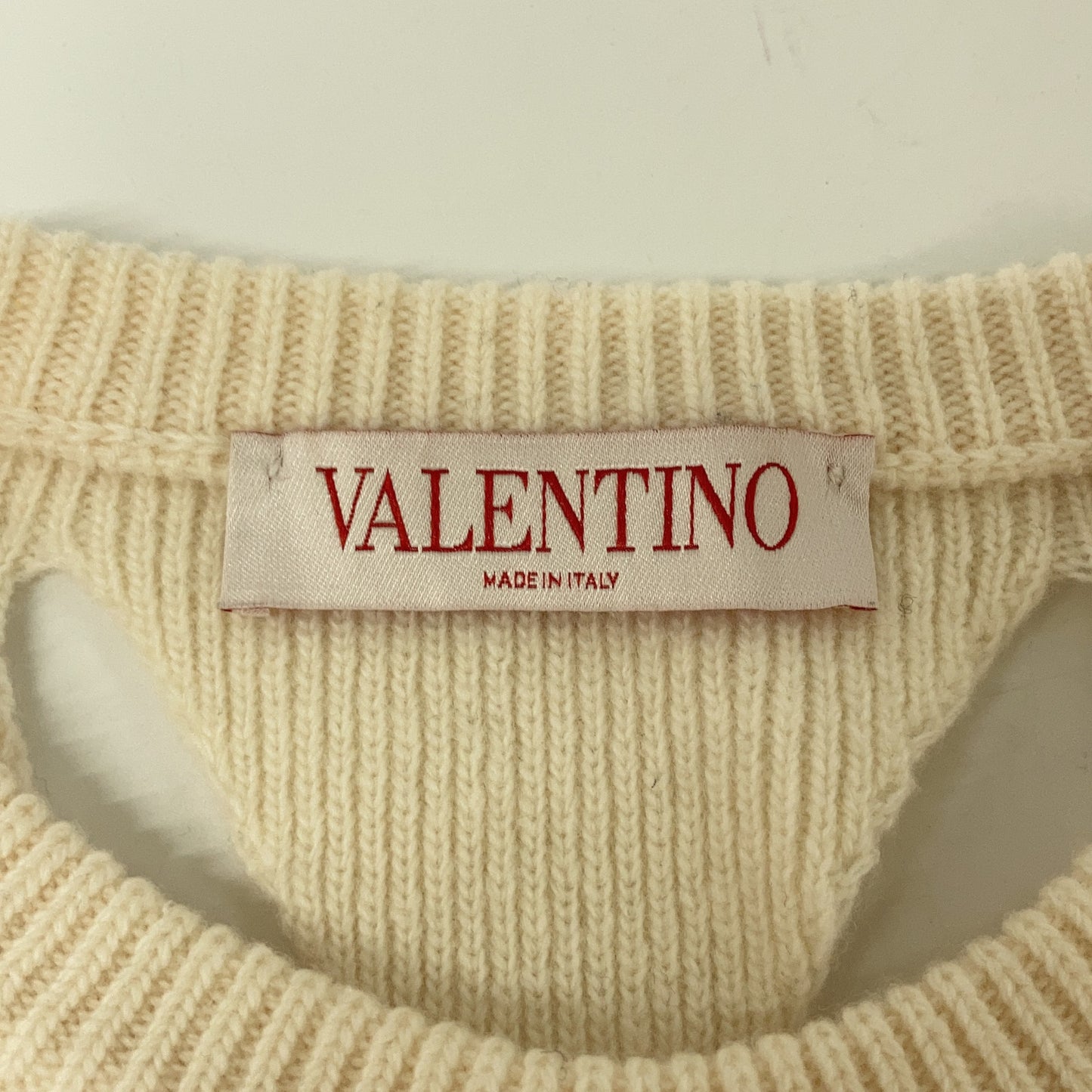 VALENTINO 0000028061 Ivory Virgin Wool Cut-Out Design Knit Pullover Top
