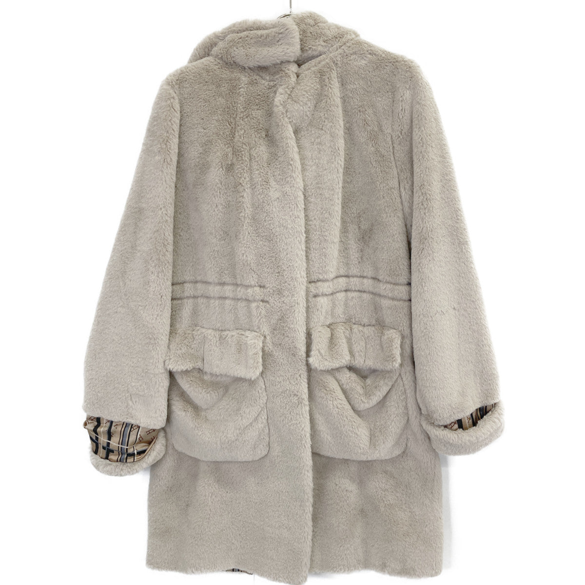 GC000359D Beige Eco-Fur Hooded Coat Coat 42 Women's
