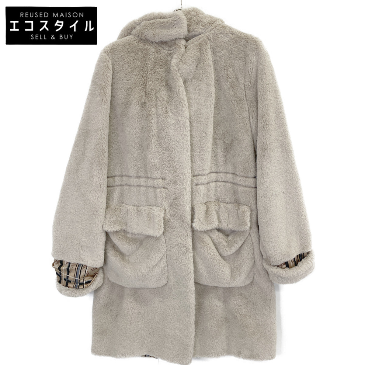 HERNO HERNO GC000359D beige eco-fur hoodie coat coat