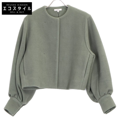 YR25-23137AW Moss Green Wool Blend Airy Puff Short Coat Coat 36 Women's