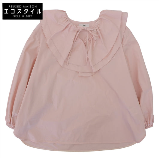 美品 コットン ダブルフリルカラー ブラウス トップス レディース ピンク 36 YR21-23102AW トップス 36 レディース