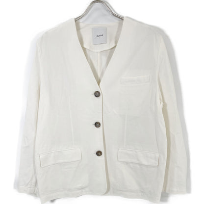 IVORY Linen Blend Wide Collarless Jacket Jacket 2 Ladies