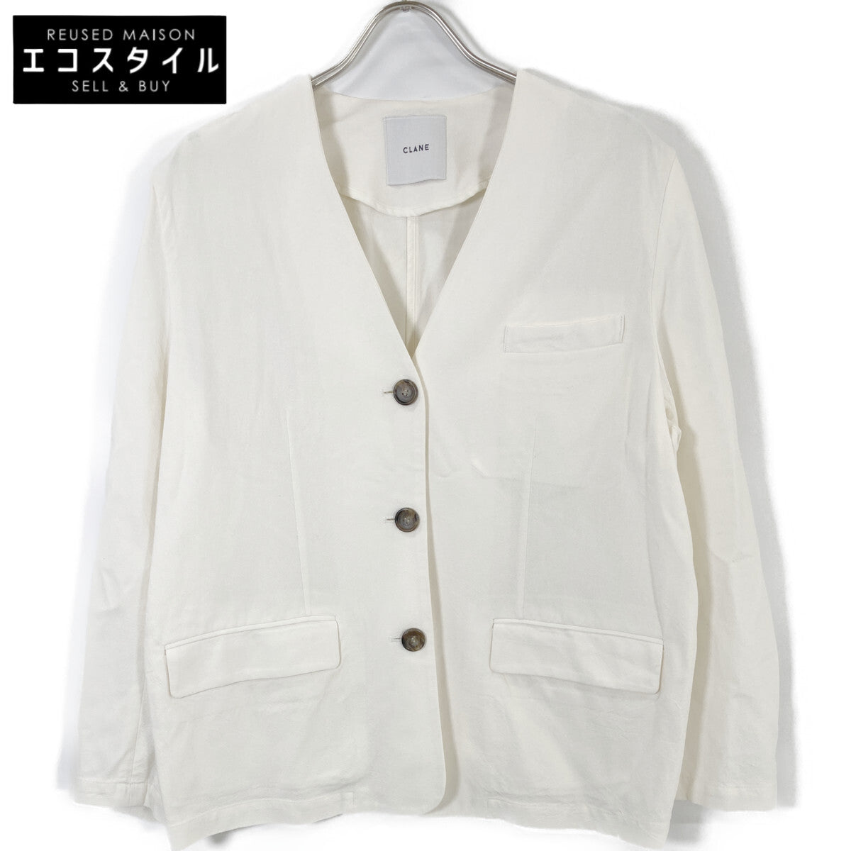 IVORY Linen Blend Wide Collarless Jacket Jacket 2 Ladies