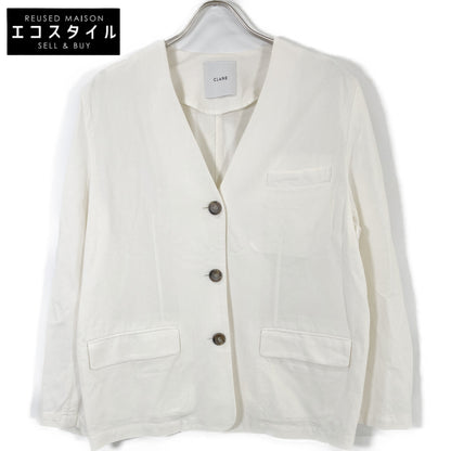 IVORY Linen Blend Wide Collarless Jacket Jacket 2 Ladies
