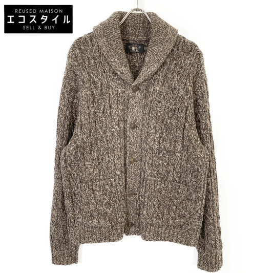 RRL ダブルアールエル ブラウン ウール×コットン×リネン ショールカラー ケーブルニットカーディガン ジャケット