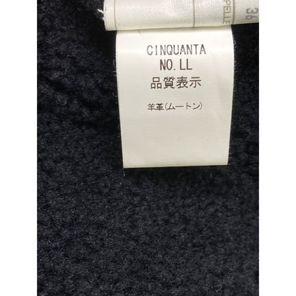 Cinquanta 3312 Dark Navy Shearling-Lined Collarless Lamb Leather Shearling Coat Coat