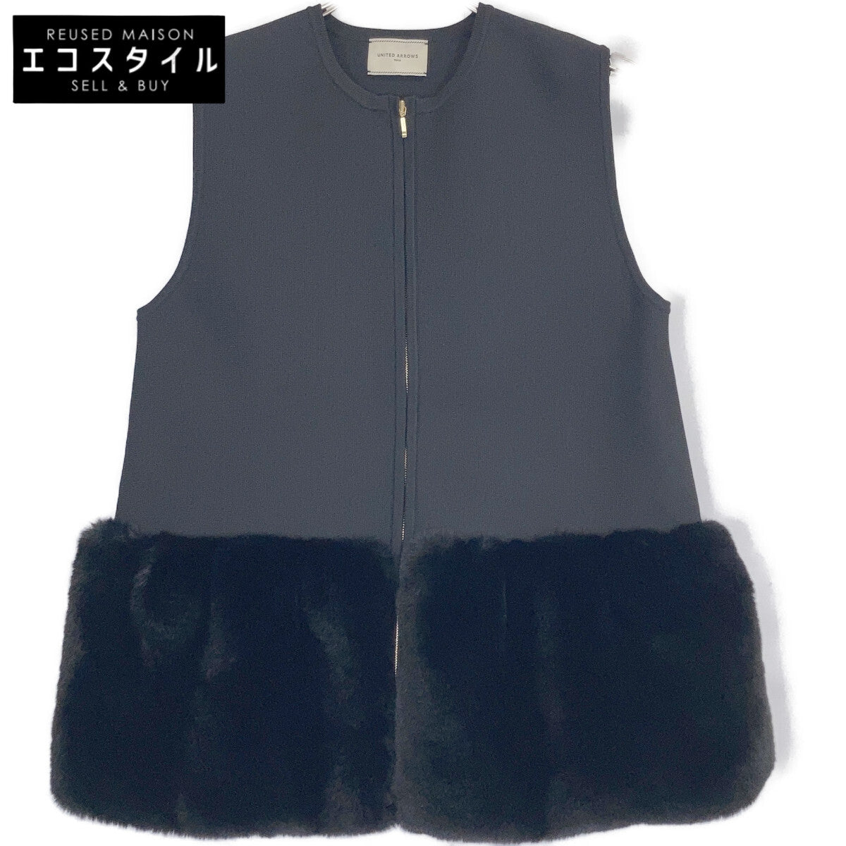 1518-106-1840 BLACK Polyester Faux Fur Combo Zip-up Vest for Women