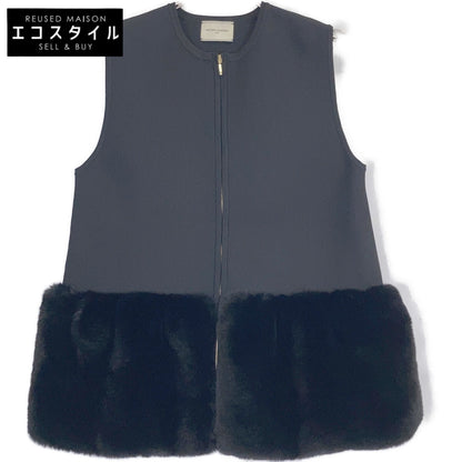1518-106-1840 BLACK Polyester Faux Fur Combo Zip-up Vest for Women