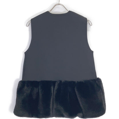 1518-106-1840 BLACK Polyester Faux Fur Combo Zip-up Vest for Women