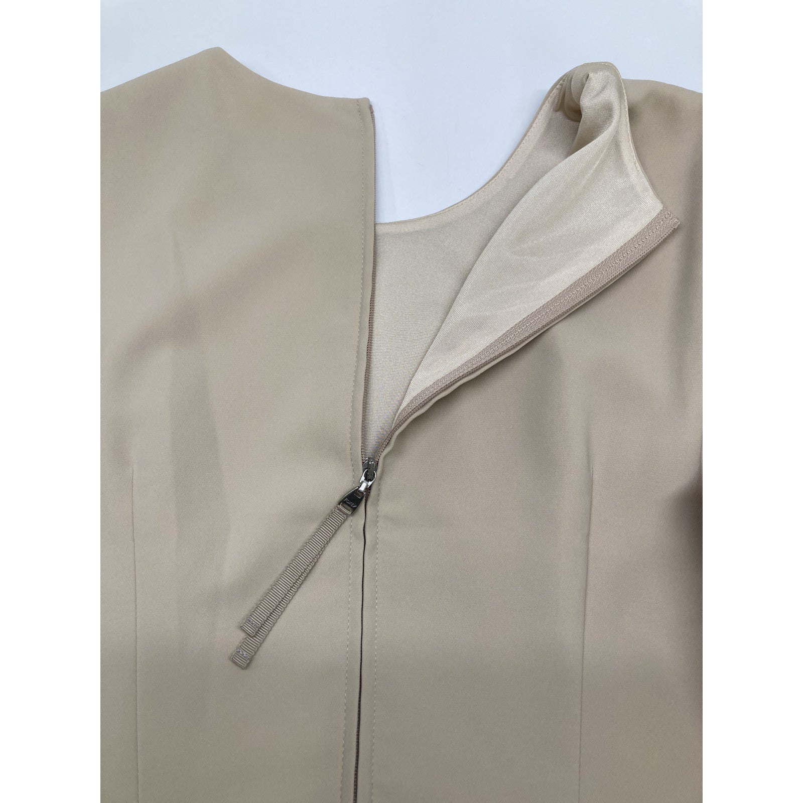 FOXEY NEW YORK Beige Back Zip French Sleeve Dress