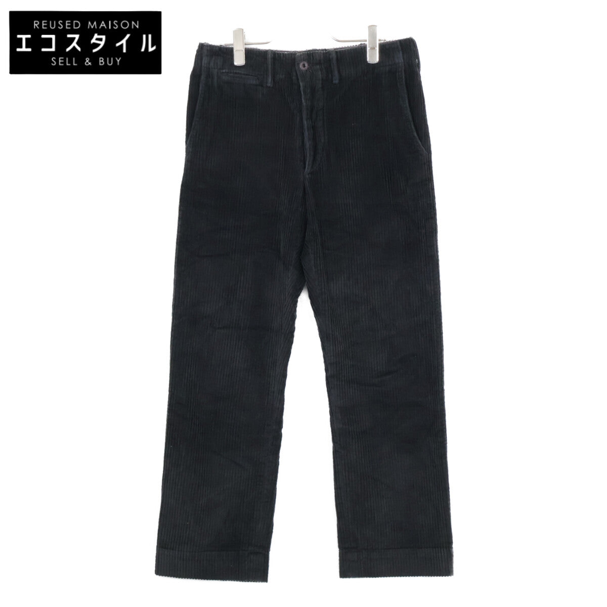 RRL Double RL 782804288001 Black Cotton Button Fly Wide Wale Corduroy Straight Pants Bottoms