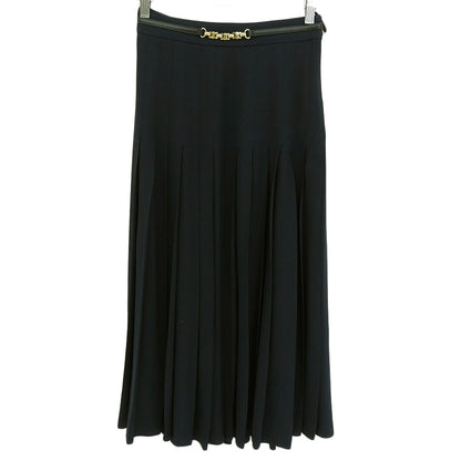 CELINE Gold Triomphe Hardware Leather Waist Pleated Skirt Women's Navy 36 2J335865C Skirt
