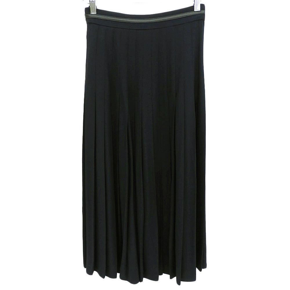 CELINE Gold Triomphe Hardware Leather Waist Pleated Skirt Women's Navy 36 2J335865C Skirt