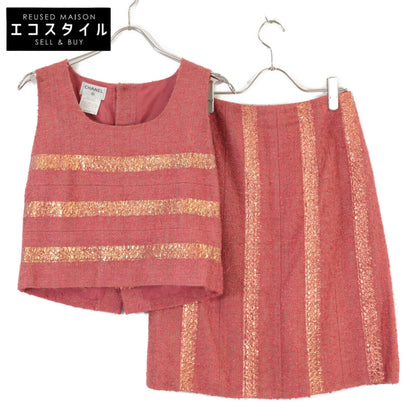[Excellent/Domestic Authentic] 99P P13196V07517 Stripe Silk Blend Sleeveless Top/Skirt Tweed Suit Set-Up 38 Ladies